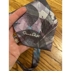 Oscar de la Renta Studio 100% Silk Tie Abstract 90s Vintage Teal Purple USA Made